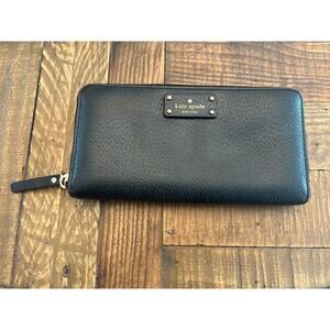 Kate Spade pebble leather continental zip around wallet in black  & gold Chic
